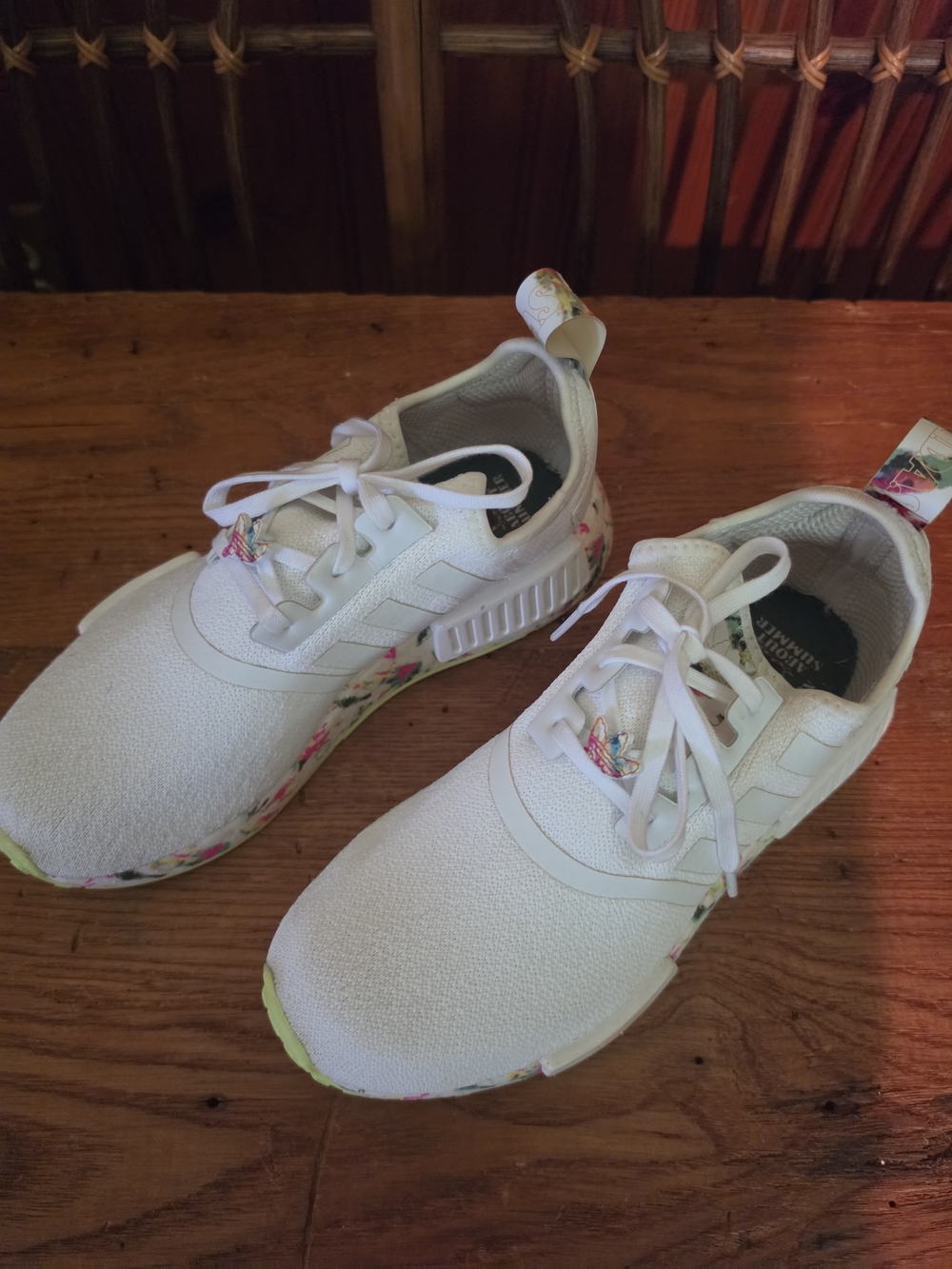 Adidas Womens White Floral NMD R1 Sport Shoes - Picture 13 of 16